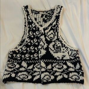 Free People Black & White Floral Knit Button Front Vest